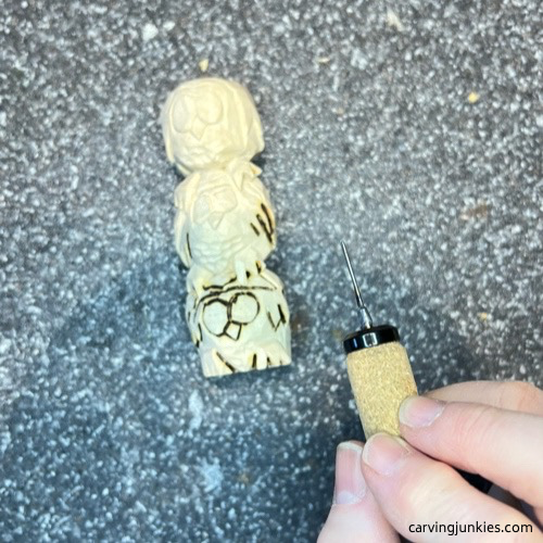 Wood burning the wood carved owl