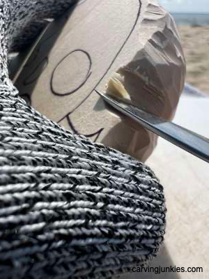 Making stop cut on wooden pumpkin