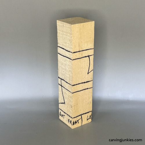 Front guidelines on wood carved snowman