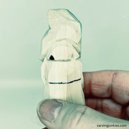 Chip cut completed on wood carved valentine gnome