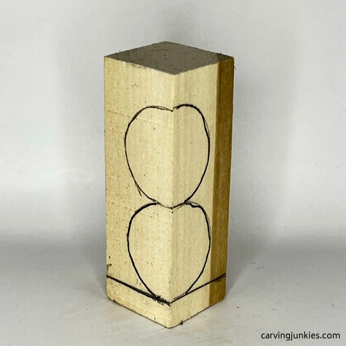 Drawn guidelines for pea pod wood carving Adding guidelines for pea pod wood carving