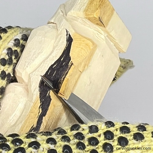 Removing wood on pea pod wood carving Roughing out pea pod wood carving