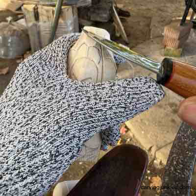 Take your wood carving skills to the next level with this fun turkey project! Shaving back head on wood turkey