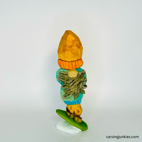 Front view of painted wooden gnome