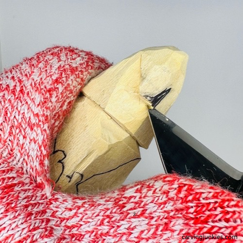 Making pyramid cut on wooden gnome