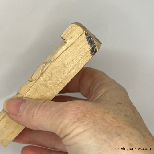 Wood to remove on left side of wooden pie carving